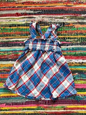Old Navy Americana Red White & Blue Plaid Smocked Toddler Dress 12-18 MOS
